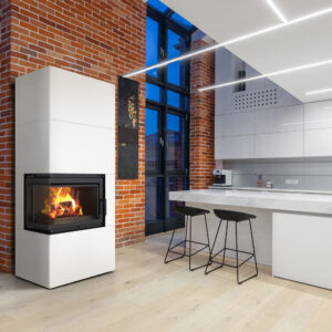 Modularni kamin Box 8 kW Ø 200 Bianco samozapiralna vrata