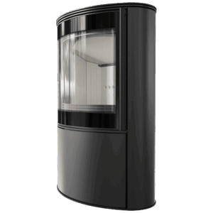 Steel freestanding stove BJORN Ø 150 7kW decorative ceramic accumulative GRAFITE SATIN ceramic cover; with closing mechanism
