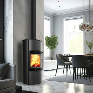 BJORN freestanding steel stove Ø 150 7kW High decorative GOLD SATIN storage ceramic; steel cover