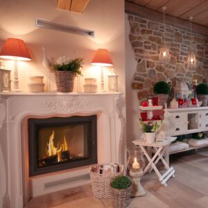 Vodni kamin KRATKI LUCY 16 kW Ø 200 Dvojno steklo črn termotec obloga
